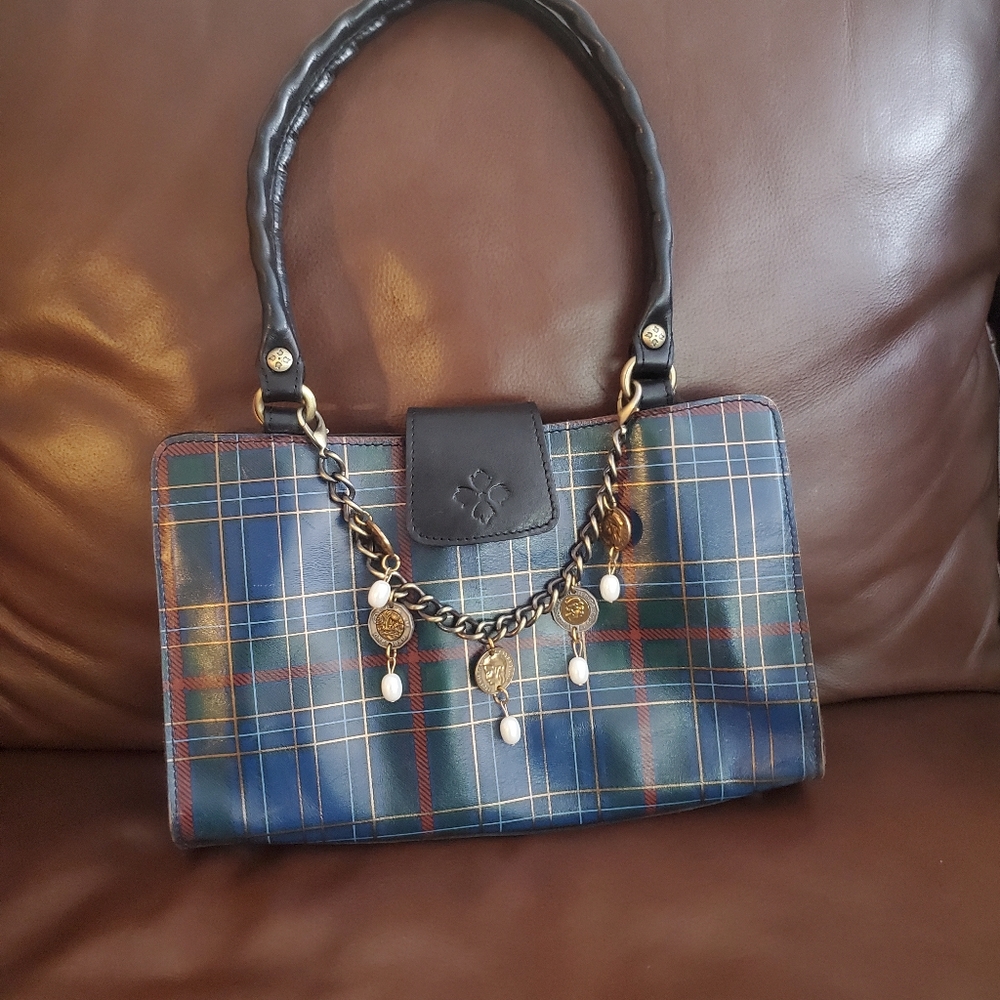 Patricia Nash Blue and Brown Plaid Bag